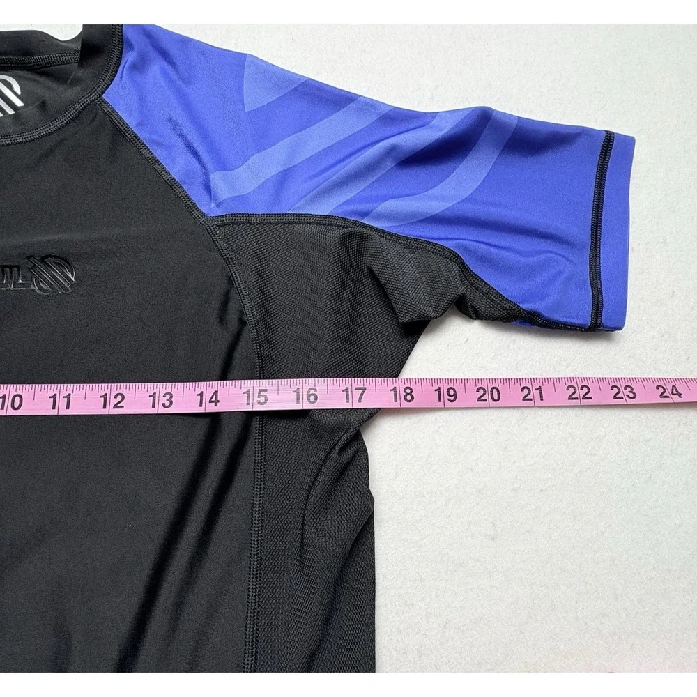 SANABUL Men Rash Guard Short Sleeve Compression Top Sz M Blue Black‎ Swim 60-17